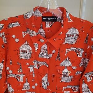 Karl Lagerfeld Red Paris Button-Down Long Sleeve Blouse Size MEDIUM